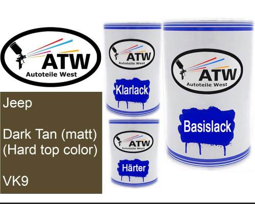 Jeep, Dark Tan (matt) (Hard top color), VK9: 500ml Lackdose + 500ml Klarlack + 250ml Härter - Set, von ATW Autoteile West.
